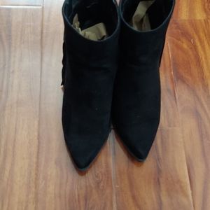 Pointy Black Fringe Booties